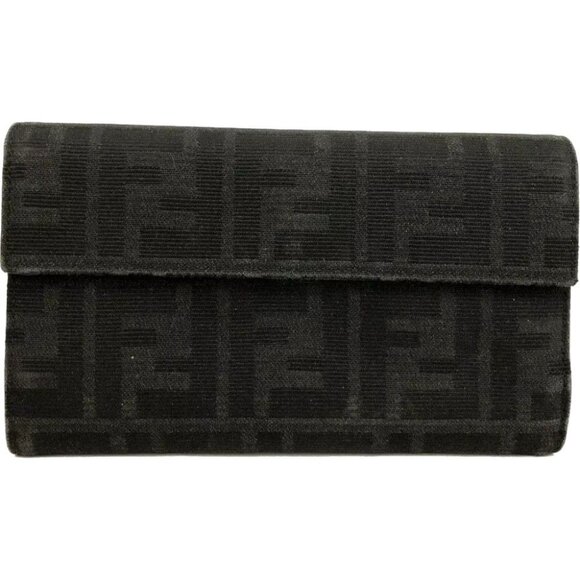 253155AF Fendi Wallet Long Black PVC Canvas - Picture 1 of 9